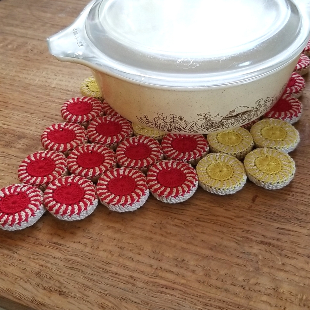 Crochet Trivet, Vintage Handmade with Bottlecaps